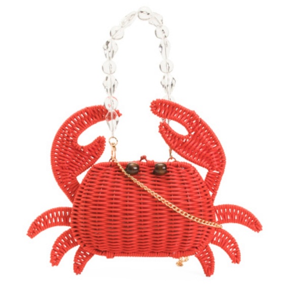 Alessia Bianchi Handbags - Tik Tok Viral Red Crab 🦀  Wicker Knit Woven Purse Crossbody Bag Bead Chain